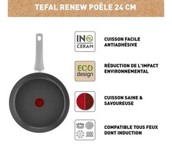 Pole Tefal grise cramique 24 cm  gamme Renew On tous feux + induction