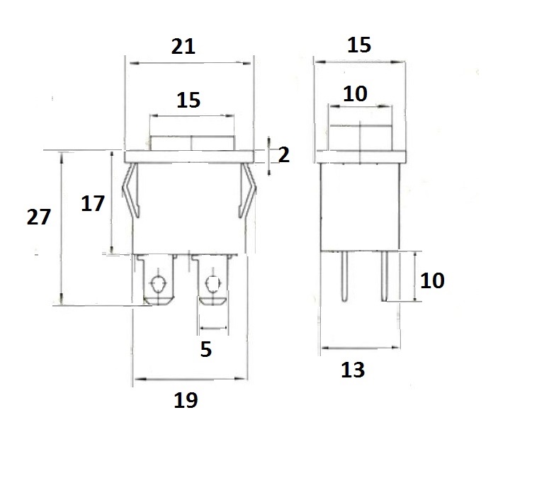 Dimensions interrupteur 4 cosses 2 positions poussoir