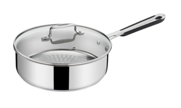 Sauteuse en Inox avec couvercle en verre D 24 cm - Poêles et