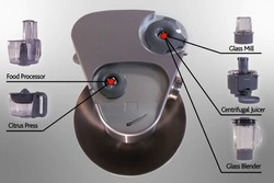 Schma : positionnement des diffrents acecssoires (sortie moyenne ou rapide) sur le robot Prospero+
