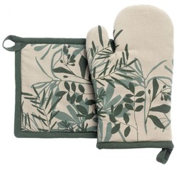 Lot gant de cuisine + manique floral vert Majda Winkler