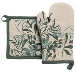 Lot gant de cuisine + manique floral vert Majda Winkler