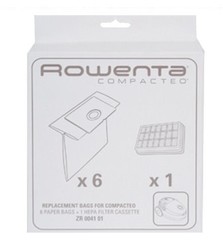 lot de 6 sacs + 1 filtre Hepa pour aspirateur Rowenta Compacteo