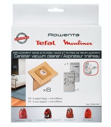 Kit filtre pr-moteur et 6 sacs papier pour aspirateur Rowenta / Moulinex Compacteo Ergo