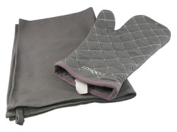 Ensemble gant + torchon Cookut assorti � l'Incroyable Cocotte et po�le : moka