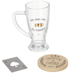 Coffret bire "Champion de l'apro" - verre, sous-verre et dcapsuleur