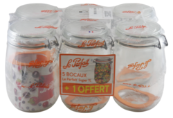 Lot 6 bocaux 1 L "Super" Le Parfait (Offre 5 + 1 offert)
