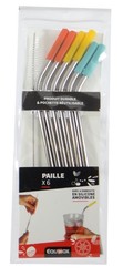 Lot de 6 pailles inox embout silicone avec brosse de nettoyage