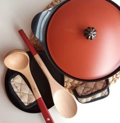 Duo de 2 ustensiles Cookut louche et cuill�re en bois de h�tre - ROUGE