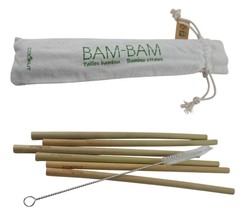 Set de 6 pailles en bambou  avec brosse de nettoyage et sac de rangement Cookut