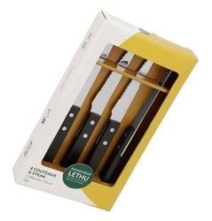 Lot de 4 couteaux  steak 22,5 cm inox en acier inoxydable avec manche noir de marque Genevive Leth