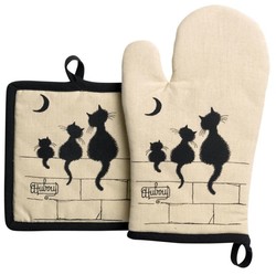 Lot gant de cuisine + manique 3 chats beige Dubout Winkler
