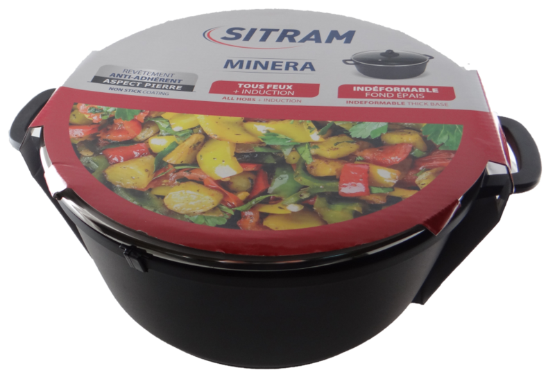 SITRAM Sauteuse 28cm tous feux dont induction noir + pince