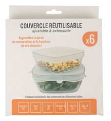 Set de 6 couvercles rectangulaires en silicone extensibles et rutilisables