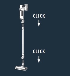 schma : comment clipser d'un clic le tube d'aspiration d'un aspirateur balai Rowenta X-PERT 7.60