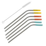 Lot de 6 pailles inox embout silicone avec brosse de nettoyage