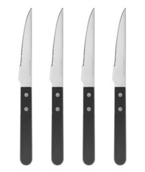 Lot de 4 couteaux  steak 22,5 cm inox en acier inoxydable avec manche noir de marque Genevive Leth