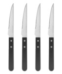 Lot de 4 couteaux  steak 22,5 cm inox en acier inoxydable avec manche noir de marque Genevive Leth