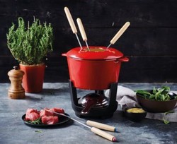 Service  fondue en fonte maille - rouge