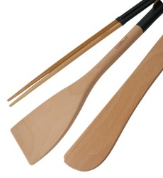 Trio d'ustensiles Cookut spatule, pince et baguettes en bois