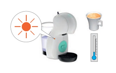 Schéma : voyant orange allumé sur la Dolce Gusto - elle demande un détartrage - nécessaire si le café est moins chaud ou coule doucement