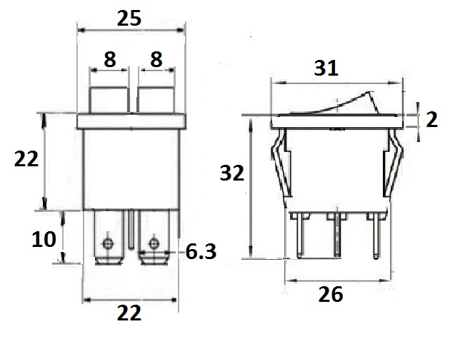 interrupteur double a bascule 6 cosses dimensions