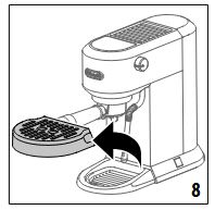 Schéma de la notice d'utilisation de la machine Dedica Duo Delonghi - retirer la grille et le bac d'égouttage