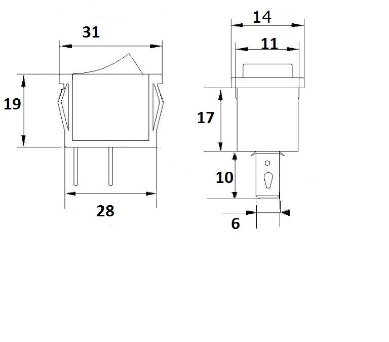 dimensions interrpteur 250v 16a 2 cosses a bascule adaptable