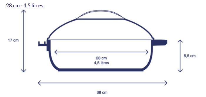 Dimensions de la fabuleuse poêle Cookut - 28 cm (schéma)