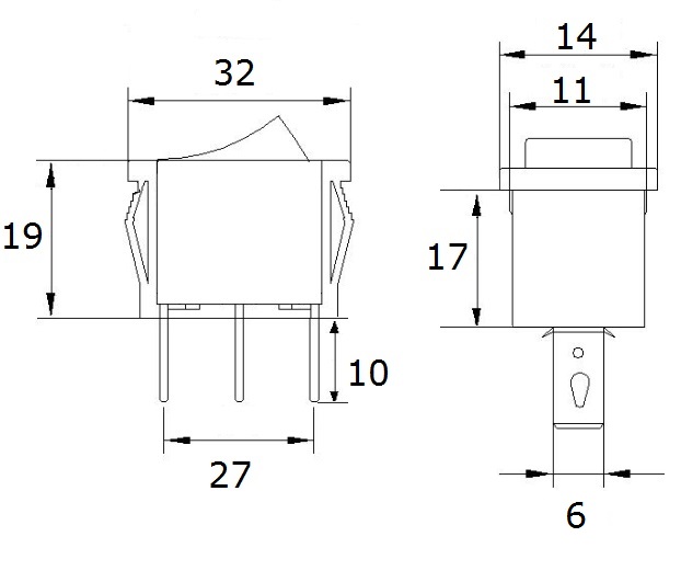 Dimensions interupteur M0000101 2 positions