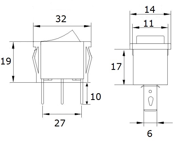 Dimensions interrupteur M0000101 2 positions