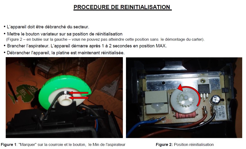 procédure réinitialisation carte électronique ergospace electrolux