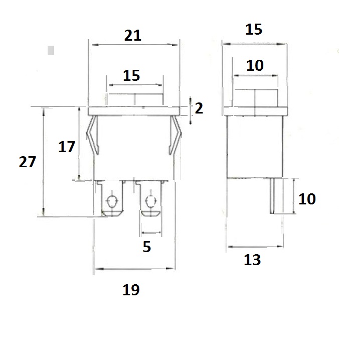 Interrupteur 2 positions 2 cosses dimensions